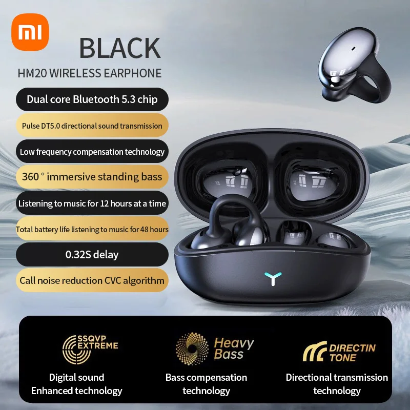 

XIAOMI HM20 New Ear Clip Headset ENC Open Ear Wireless Bluetooth5.3 Headphone Noise Cancelling Earphone With Mic For Android iOS