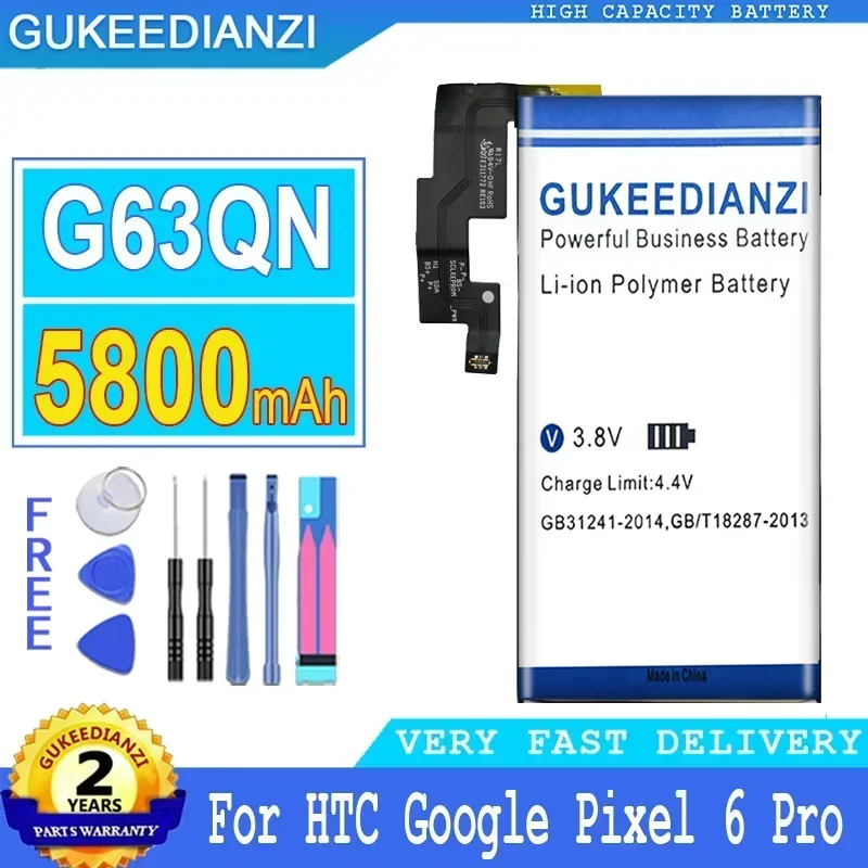 

Аккумулятор большой емкости для смартфонов HTC, Google Pixel 6 Pro, 5200 мАч, 5800 мач, G63QN, GMSB3
