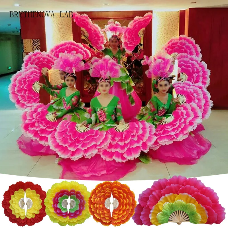 92cm Double-sided Peony Flower Petals Dancing Fan Large Foldable Fan Hand for Dancing Club Stage Performance Props Party Decor