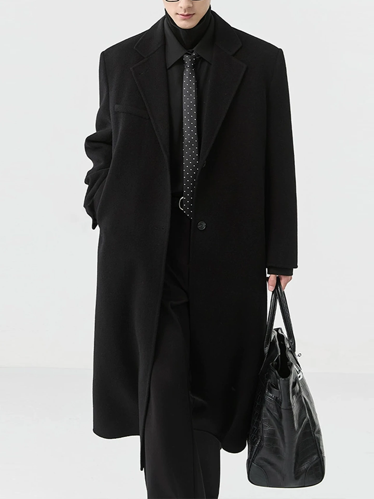 

Мужское двустороннее шерстяное пальто до колен, зимнее, модное, с воротником-смокингом, длинными рукавами, молодежное, однотонное