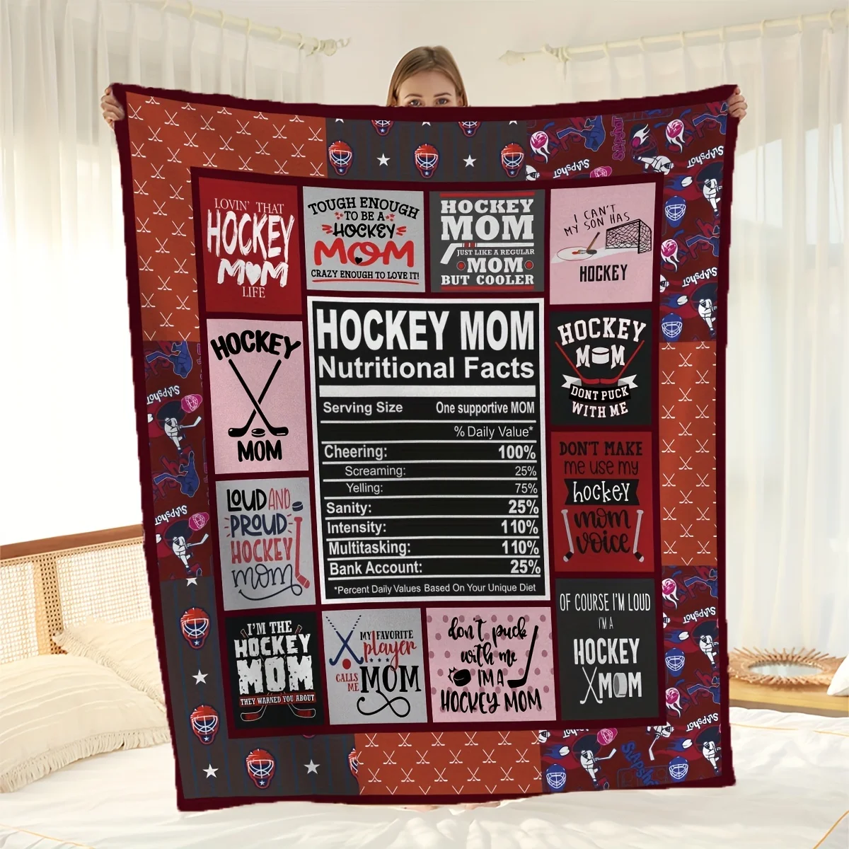 Ice Hockey Mom Flannel Blanket Comfortable Four Seasons Trendy Pattern Parabolic Multifunctional Bedding Blanket