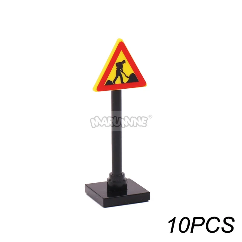Marumine Verkeer Verkeersbord Licht Lamp Moc Blok Baksteen Onderdelen City Street View Building Bricks Blocks Accessoires Barrière Waarschuwing Maximum Snelheid