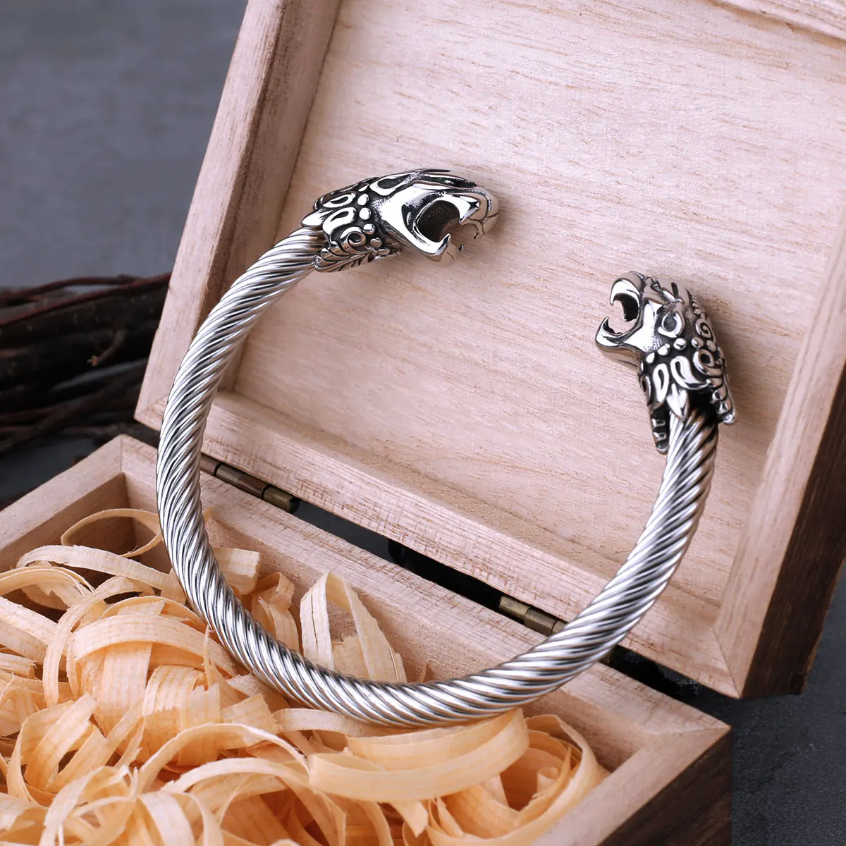 Stainless Steel Nordic Dragon Head Bracelet Men Fashion Hip Hop Biker Wristband Cuff Viking Arm Ring Punk Jewelry for Males Gift