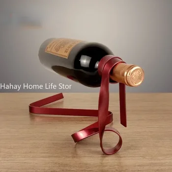 Kreative Schwimmende Eisen Ausgesetzt Farbe Band Wein Rack Poed Flasche Halter Schrank Ständer Halterung Bar Vintage Hause Tisch Dekor