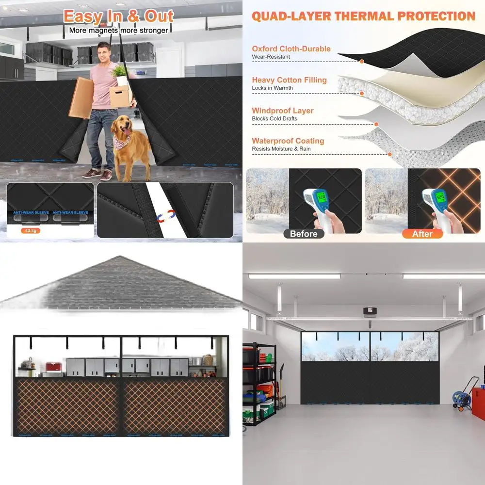 

Thermal Insulated Garage Door Curtain Kit for 9x7FT, Winter Insulation with Clear View Panel