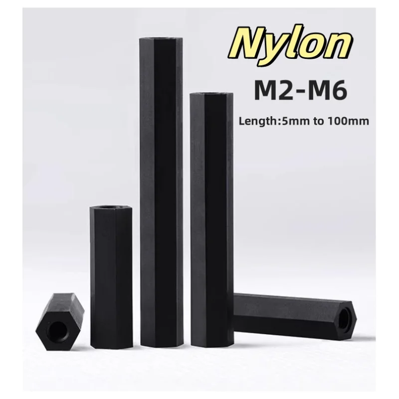 10-50pcs M2 M2.5 M3 M4 M5 M6 Black Spacing Screws Hex Nylon Standoff Spacer Column Flat Head Double Pass Nylon Plastic Screws