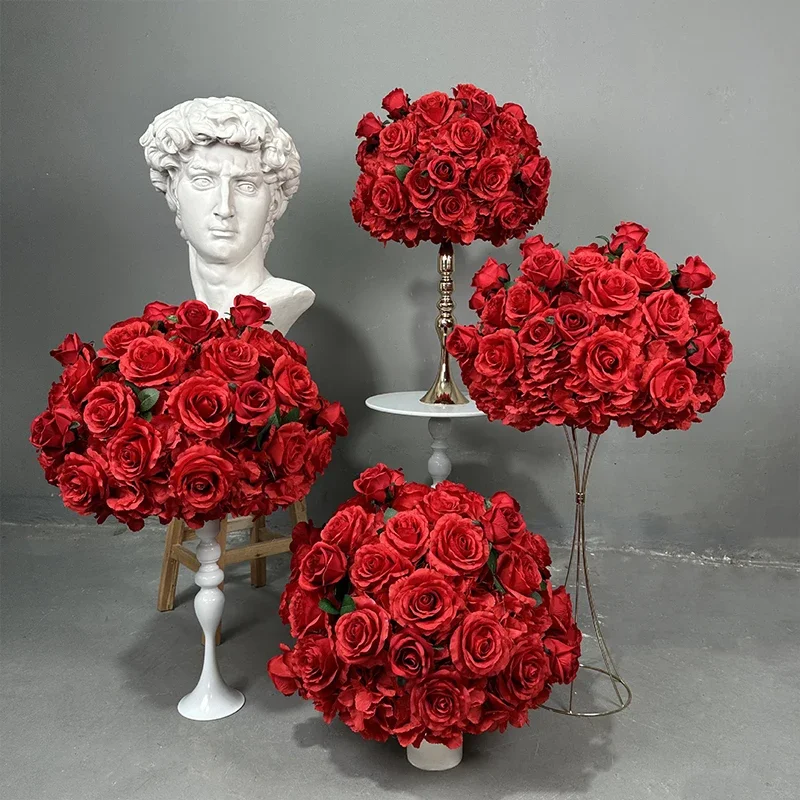 Customized Size Red Rose Artificial Flower Ball Wedding Table Centerpiece Ball Event Party Decor Road Lead Floral Arrangement