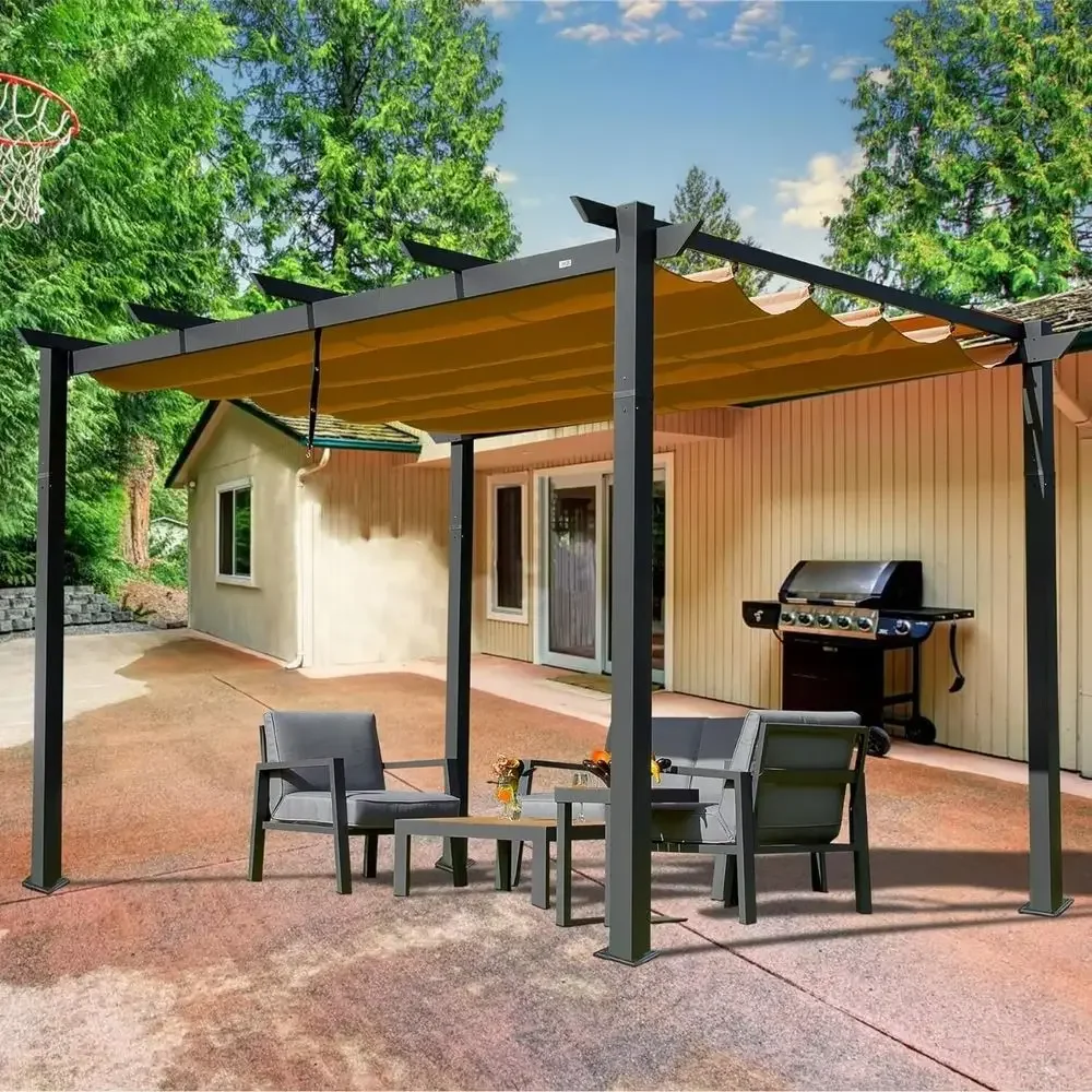 

10’ X 10’ Outdoor Retractable Pergola with Weather-Resistant Garden Pergola Patio Grill Gazebo or Courtyard