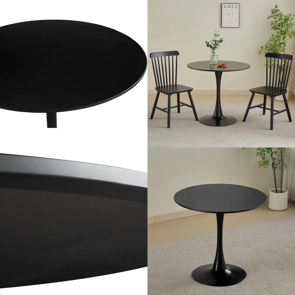 

Compact 31.5 Round Dining Table for 2-4, Pedestal Tulip Table for Kitchen, Bistro Style, Modern Century Casual, Office-Friendly,