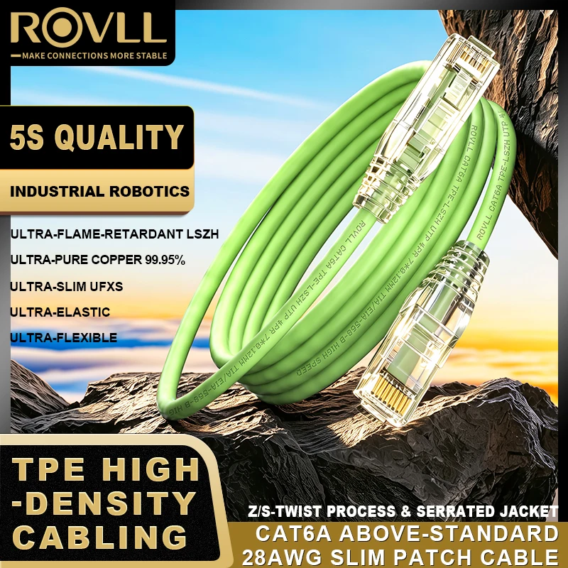 ROVLL CAT6A Ethernetkabel 10Gbps 500MHz 28AWG 3.8mm Ultraslanke UTP RJ45 LAN Netwerkkabel voor Router Switch Modem PC