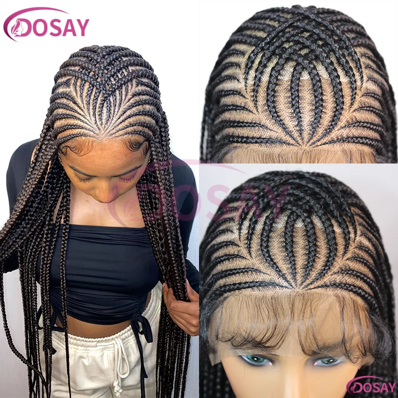 

36 "Корноурообразные плетеные парики, синтетические полные кружевные косички, парик для женщин, африканский парик без узлов, легкий вес