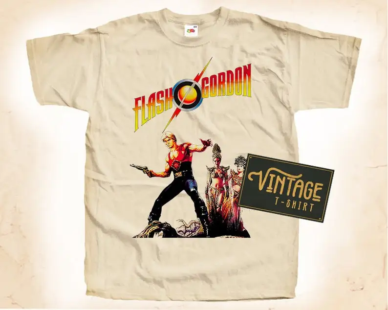 Flash Gordon V2 T shirt Tee Natural Vintage Cotton Movie Poster All Sizes