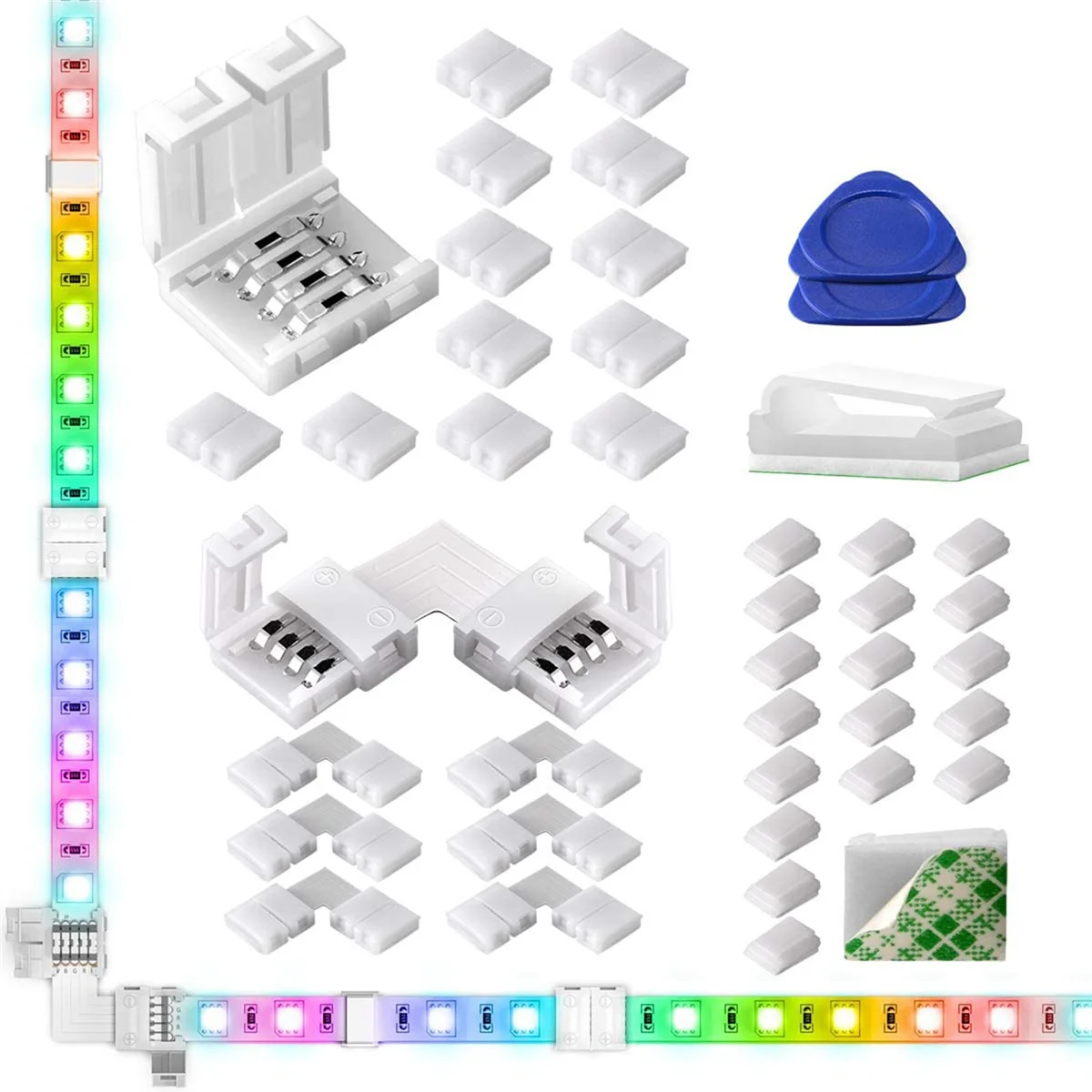 ABMO 3X LED Light Strip Connectors 4 Pin RGB LED Lights Connectors, Gapless, L Shape Connectors for SMD 5050 LED Strip