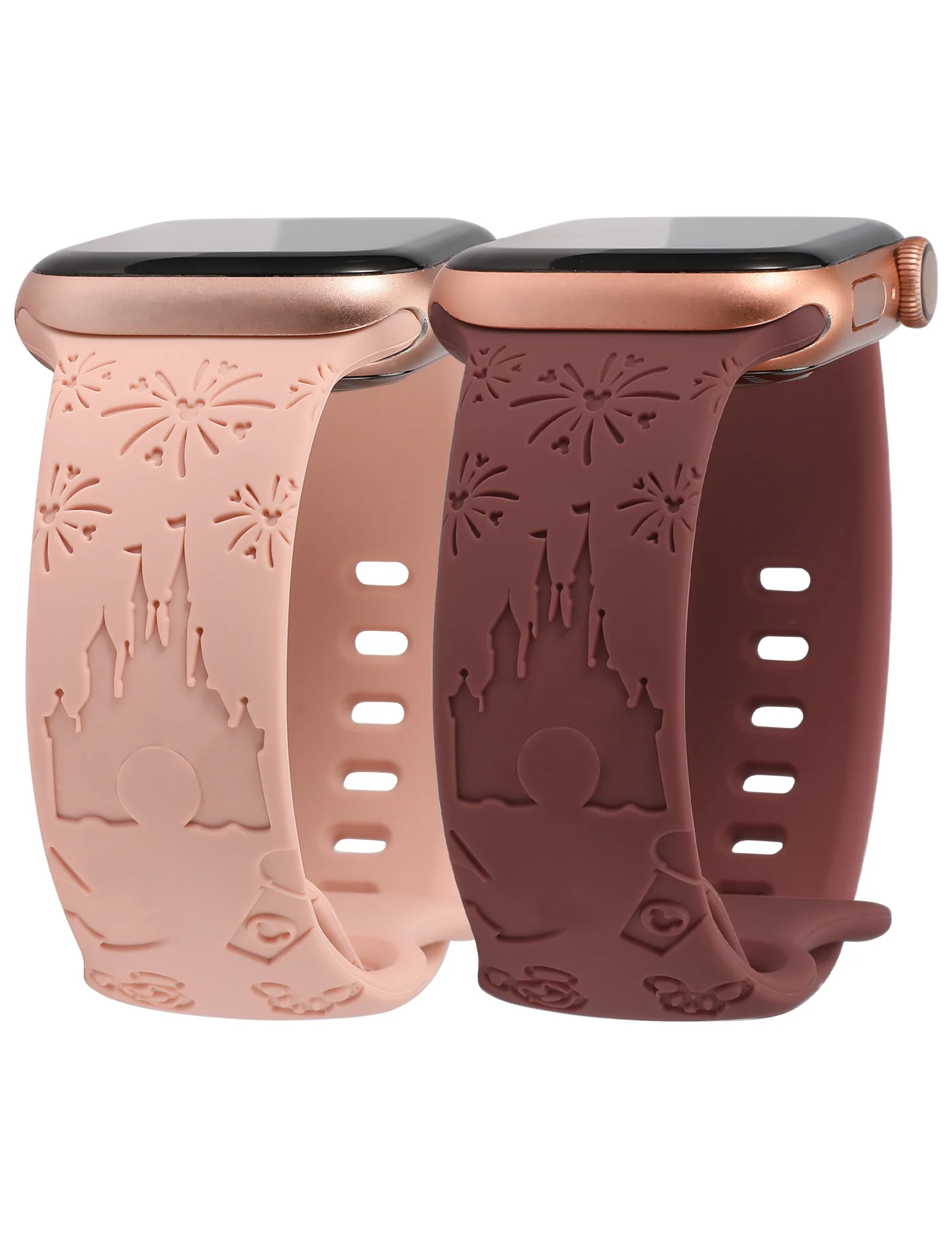 Wearlizer 2 Packs Castle Engraved Floral Band for Apple Watch 41mm 40mm 38mm Silicone Strap for iWatch 10/9/8/7/SE/6/5/4/3/2/1