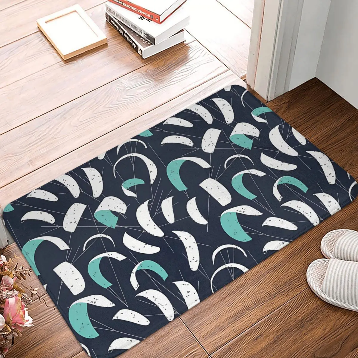 Blue And White Surf Pattern Kitesurfing Kite Surfing Bath Mat Rug Home Doormat Living Room Carpet Decor