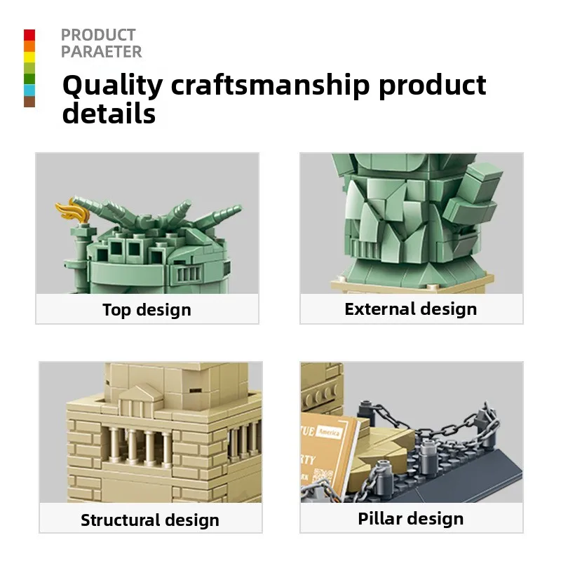 Urocze klocki konstrukcyjne - Statua Wolności, mini klocki kompatybilne z ikonami USA, zabawka edukacyjna, prezent dla dzieci od 8 lat i kolekcjonerów atrakcji.