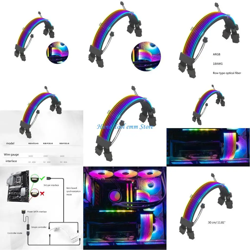 

H37F GPU Cable Motherboard Extension ARGB Cable PSU ARGB Extension Sleeved Cable