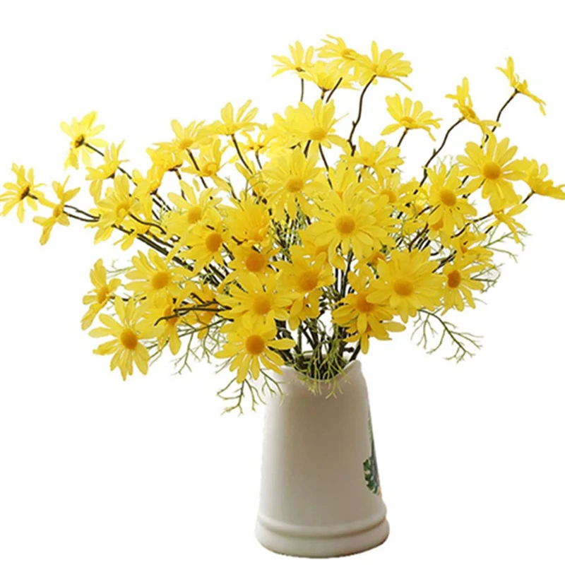 White/Yellow Daisies Artificial Flowers Long Branch Bouquet Family Party Wedding Decoration DIY Bridal Silk Artificial Flower