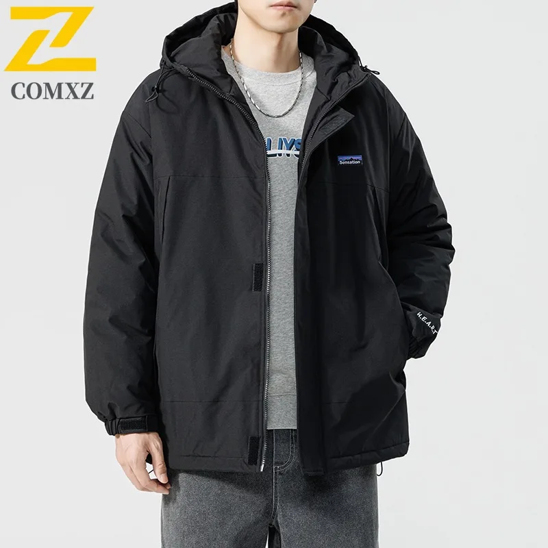 COMXZ 2025 Couple Hooded Cotton coat Hong Kong Style Autumn Winter Waterproof Down Cotton Thick Loose Casual Versatile jacket