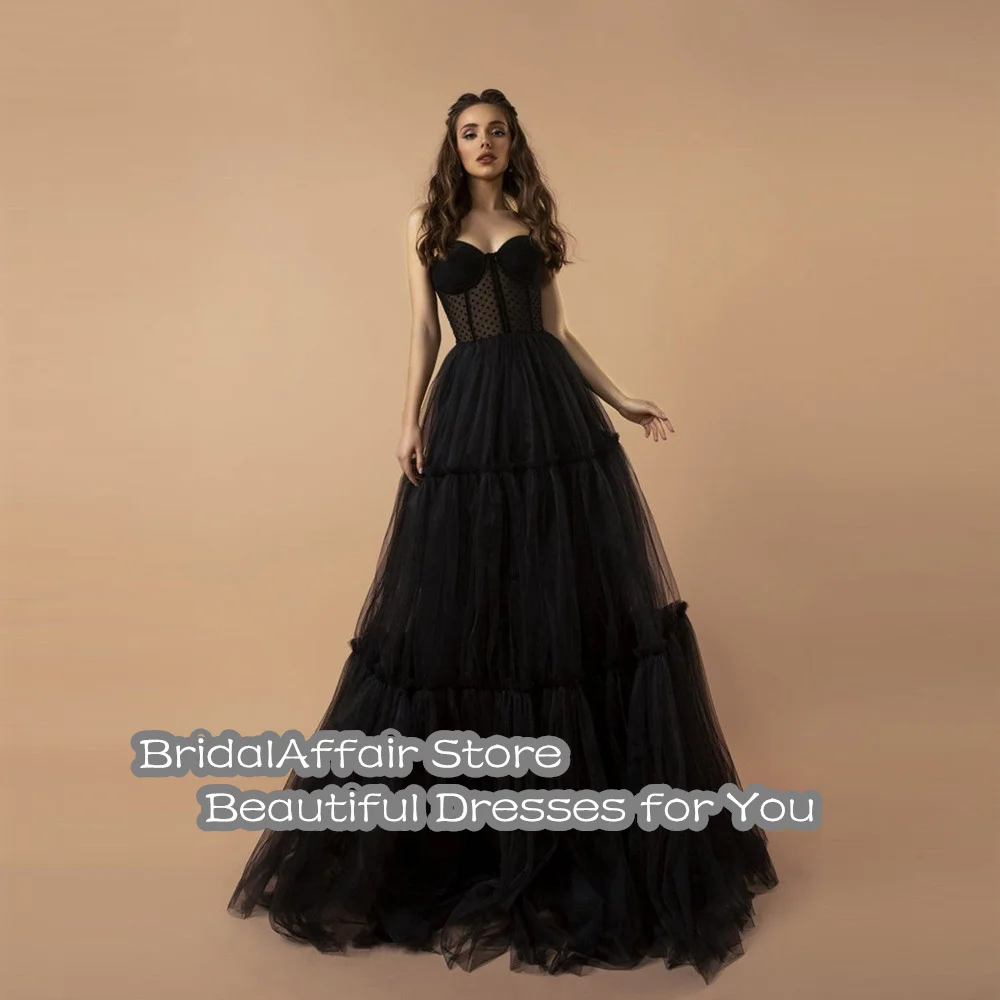 BridalAffair โมเดิร์นจุดสีดำ Tulle ชุดราตรี Sweetheart ชุดพรรคยาวสาย Maxi คริสต์มาสชุดราตรี2022