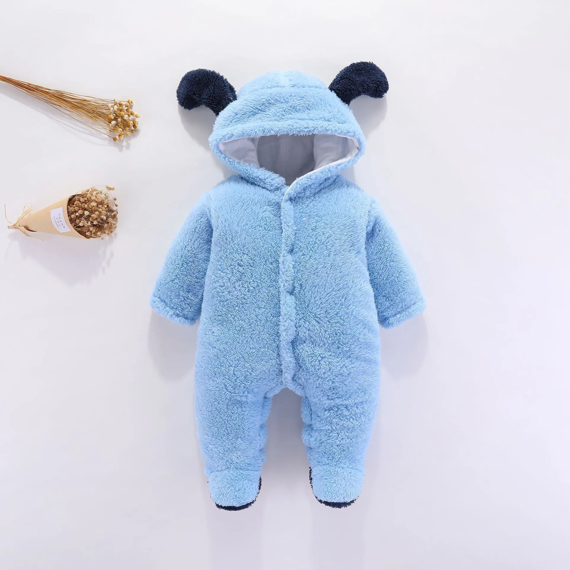 Footed Newborn Baby Rompers 2023 Fall Winter Warm Fleece Thick Infant Bebe Kids Jumpsuit Sleepwear Overall 0-12Months