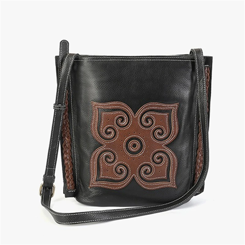 Nesitu Highend Vintage Fashion Black Brown Coffee Full Grain Genuine Leather Women Shoulder Messenger Bag Cowhide Purse m8441