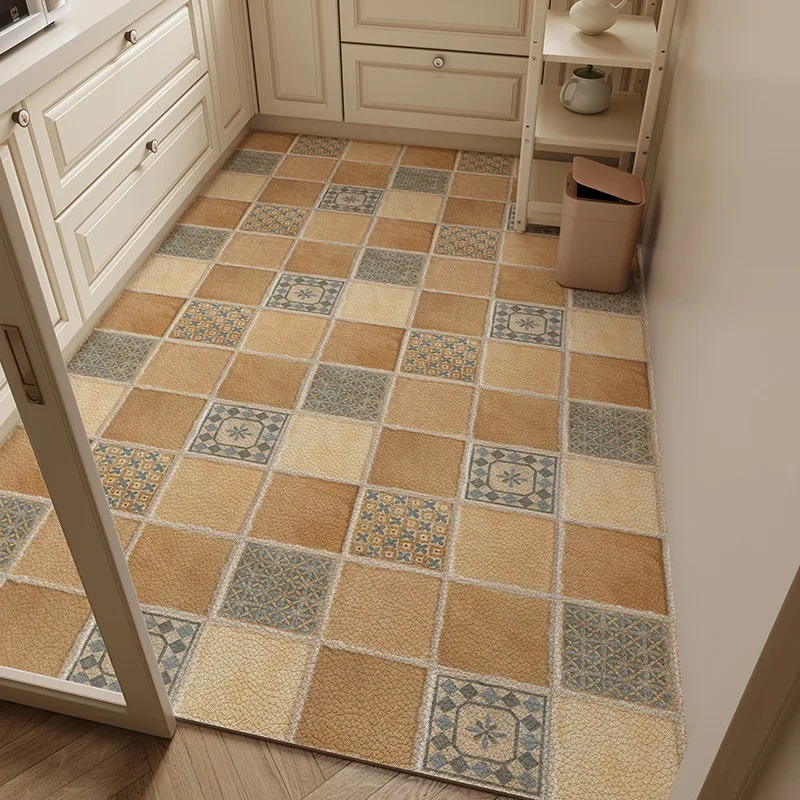 Kitchen Floor Mat Non-slip Waterproof Oil-proof Carpet PVC Leather Wipeable Foot Mats American Retro Large Size Home rugs 주방 카펫
