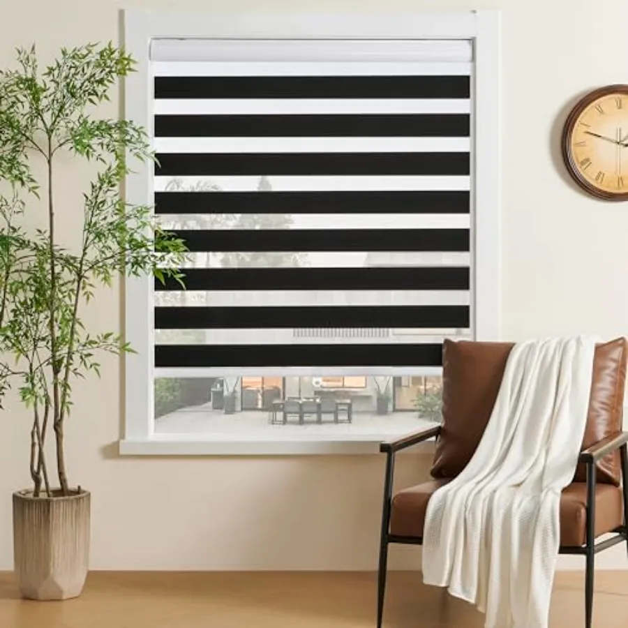 

Zebra Blinds for Windows Free-Stop Zebra Shades Dual Layer Light Filtering out Shades Room Darkening Window Blinds for Home 23"