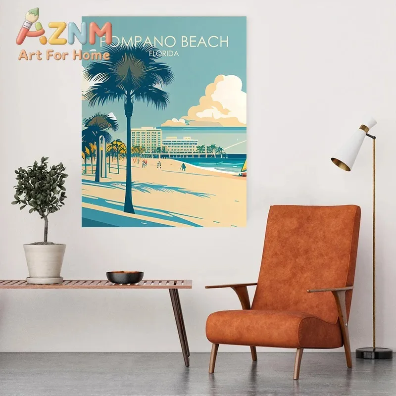 Florida Retro Travel Canvas Print Wall Art Miami Jacksonville Multi-City Vintage Poster Set Minimalist Home Decor Souvenir Gift