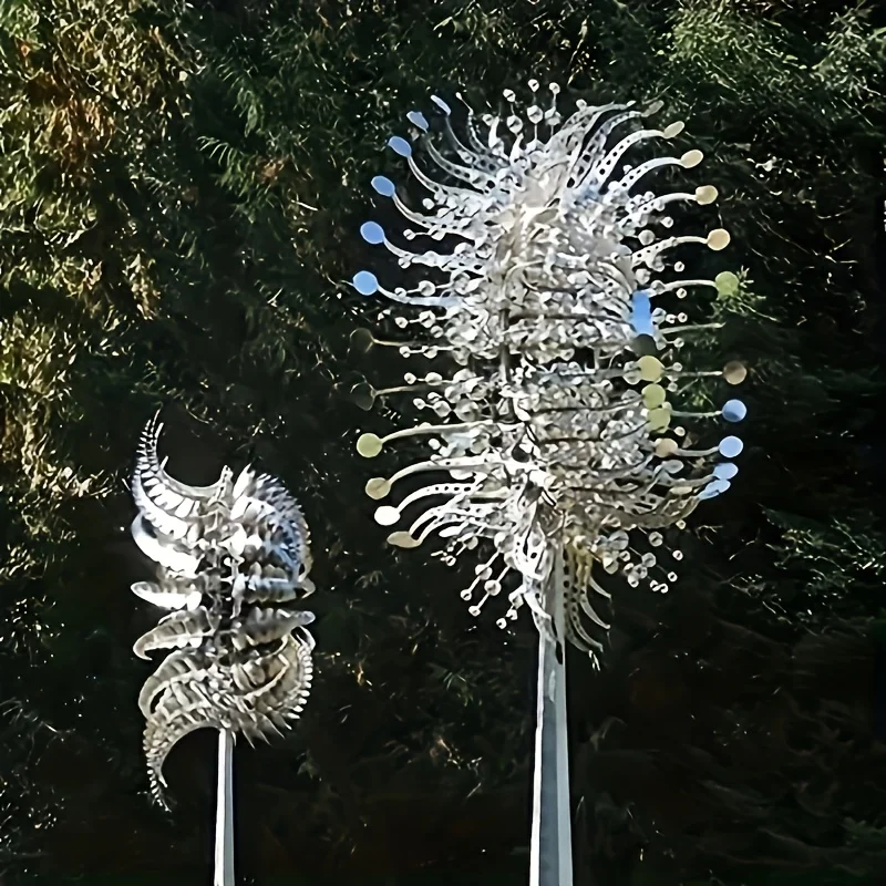 4pcs Set Includes: 2 Poles, 1 3D Windmill, 1 Ground Stake- Conveniently Packaged Together for Easy Assembly and Dancing with the Wind, Outdoor Creative Garden Decoration Windmill, Wind-driven Windmill, Yard and Garden Metal Decoration