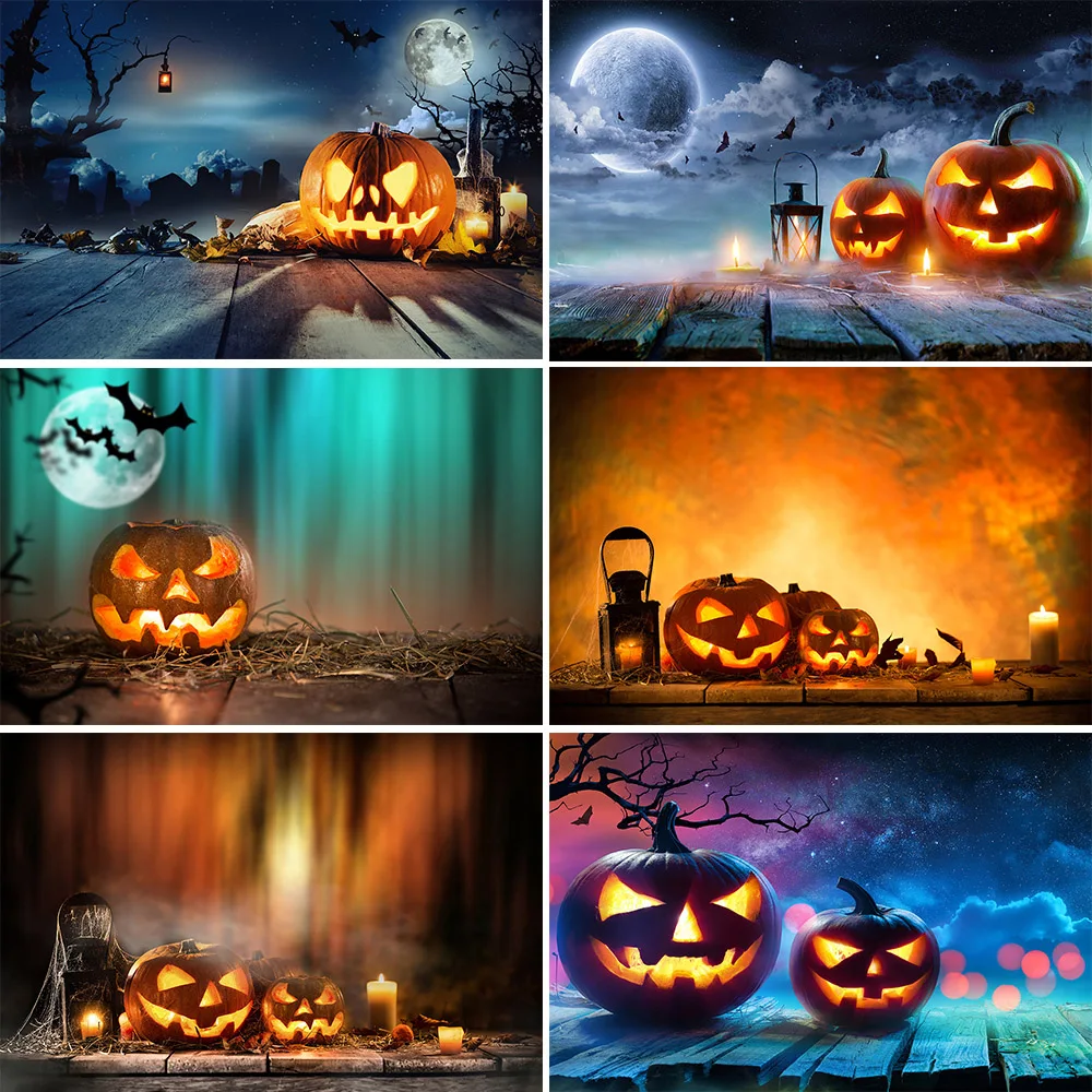 Halloween Pumpkin Photo Backdrop Horror Dress Up Party Decoration Banner Backdrop Rustic Wood Photography Background Photozone