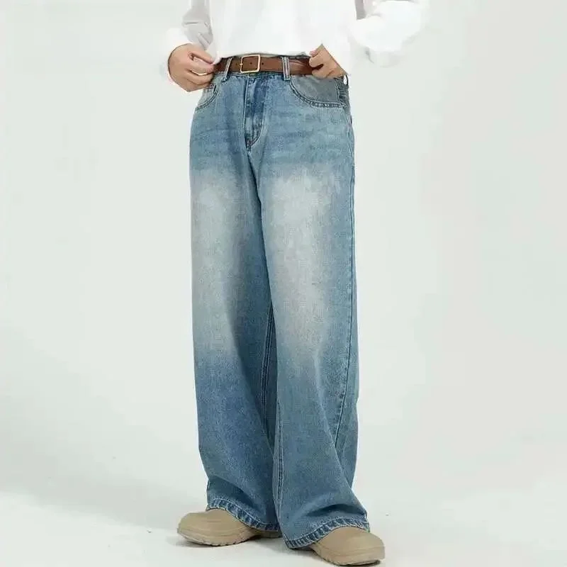 

IEFB Men's Casual Gradient Color Jeans with Pockets And Buttons Comfortable Non-Shrinking Mid-Term Drawstring Polyester