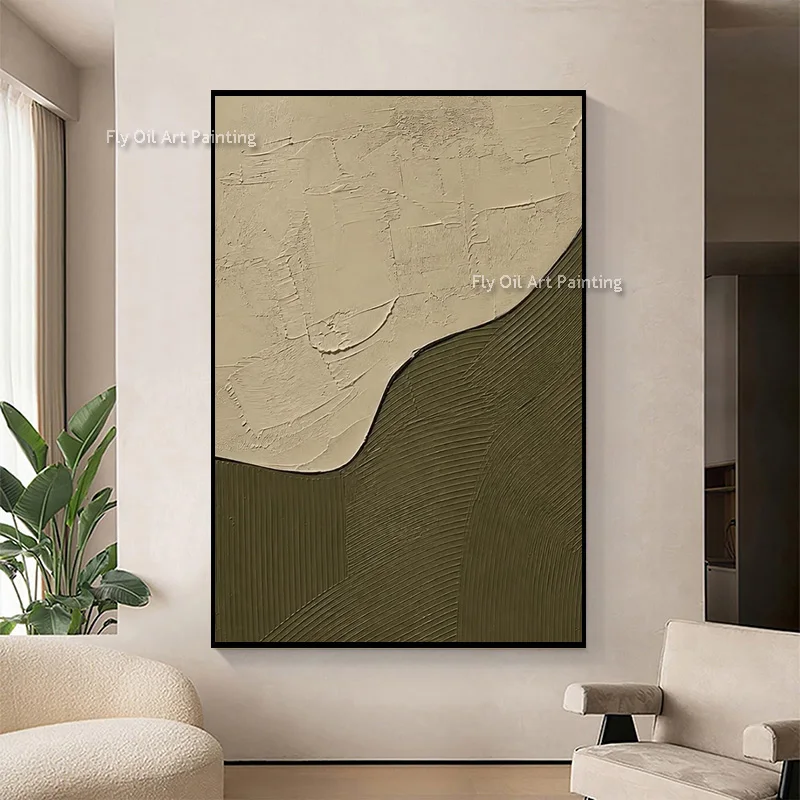 Oversized Hand‑Crafted Mark Rothko Style Beige Green Thick Canvas Wall Art Curved Abstract Oil Painting For Room Decor
