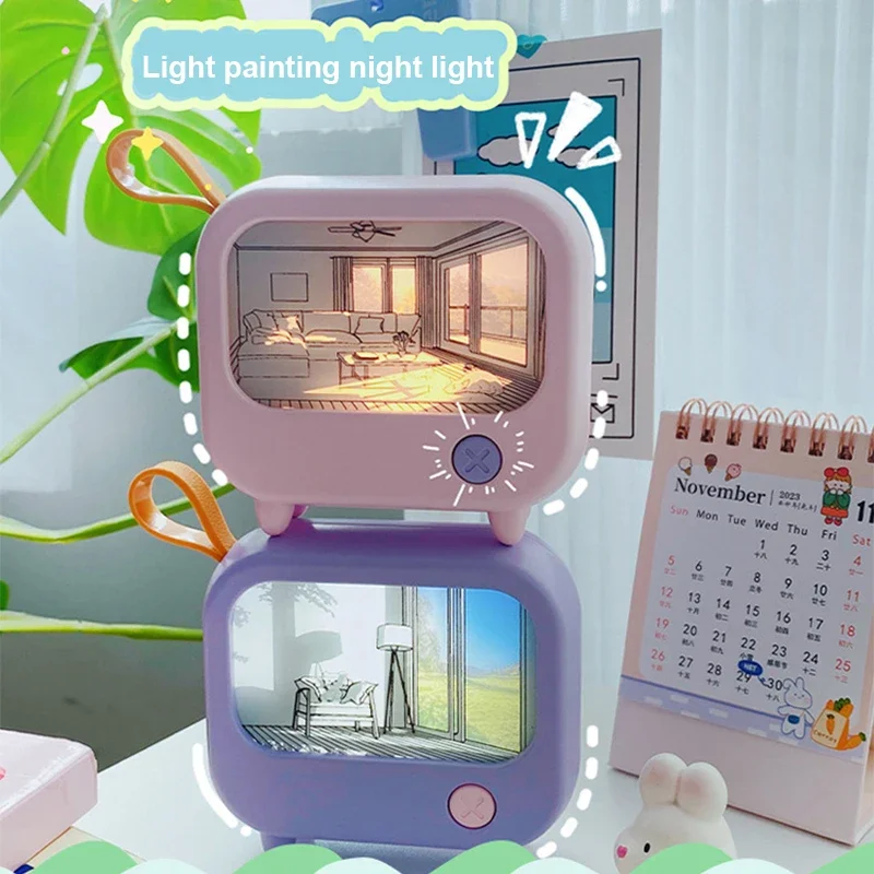 TV Painting Night Light Led Cute Child Learning Table Lamp Room Home Decoration Atmosphere Lighting Mini Desktop Birthday Gift