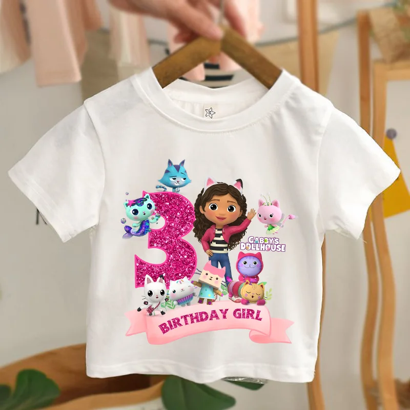 

Gabby Dollhouse T Shirt Number Kids Birthday Party Tops Happy Tees Anime Aesthetic Kawaii Clothes Girls Summer Short Sleeve Gift