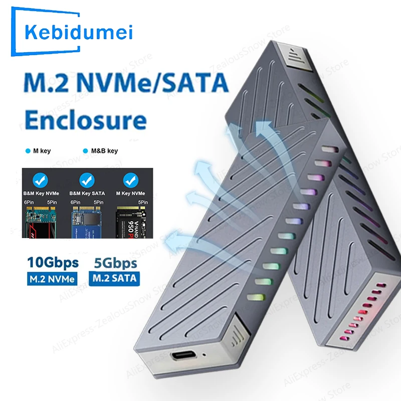 M2 SSD Case M.2 NVMe SATA SSD Enclosure 10Gbps USB 3.1 Type C External Box Aluminum Dual Protocol Adapter Supports M And B&M Key