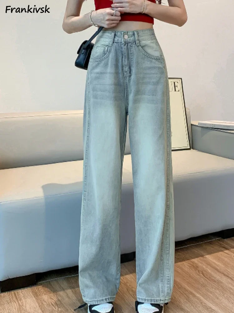 

Women Jeans Spring Harajuku Straight Classical High Waist Washed Vintage Casual American Style Streetwear College Commuting Chic