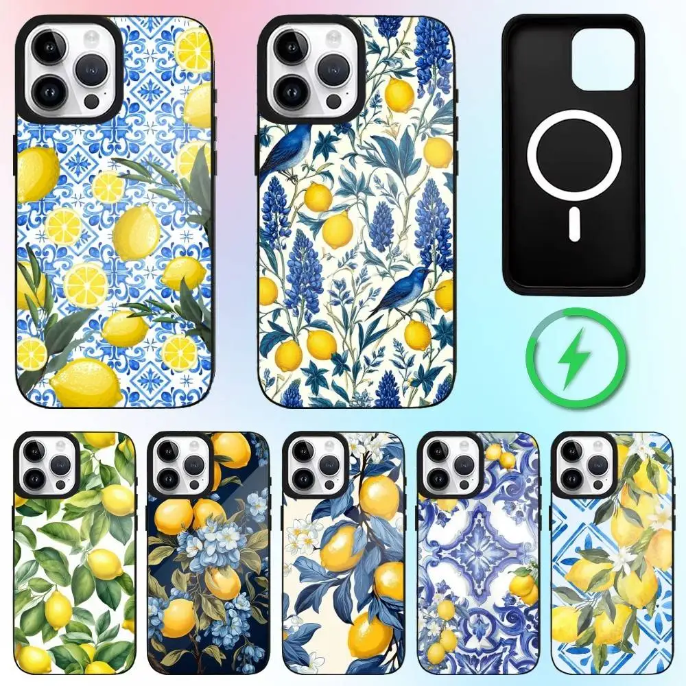 

Fruit Lemon Art Pattern Phone Case For iPhone17,16,15,14,13,12,11 Plus,Pro Max Magnetic Magsafe Wireless Charging
