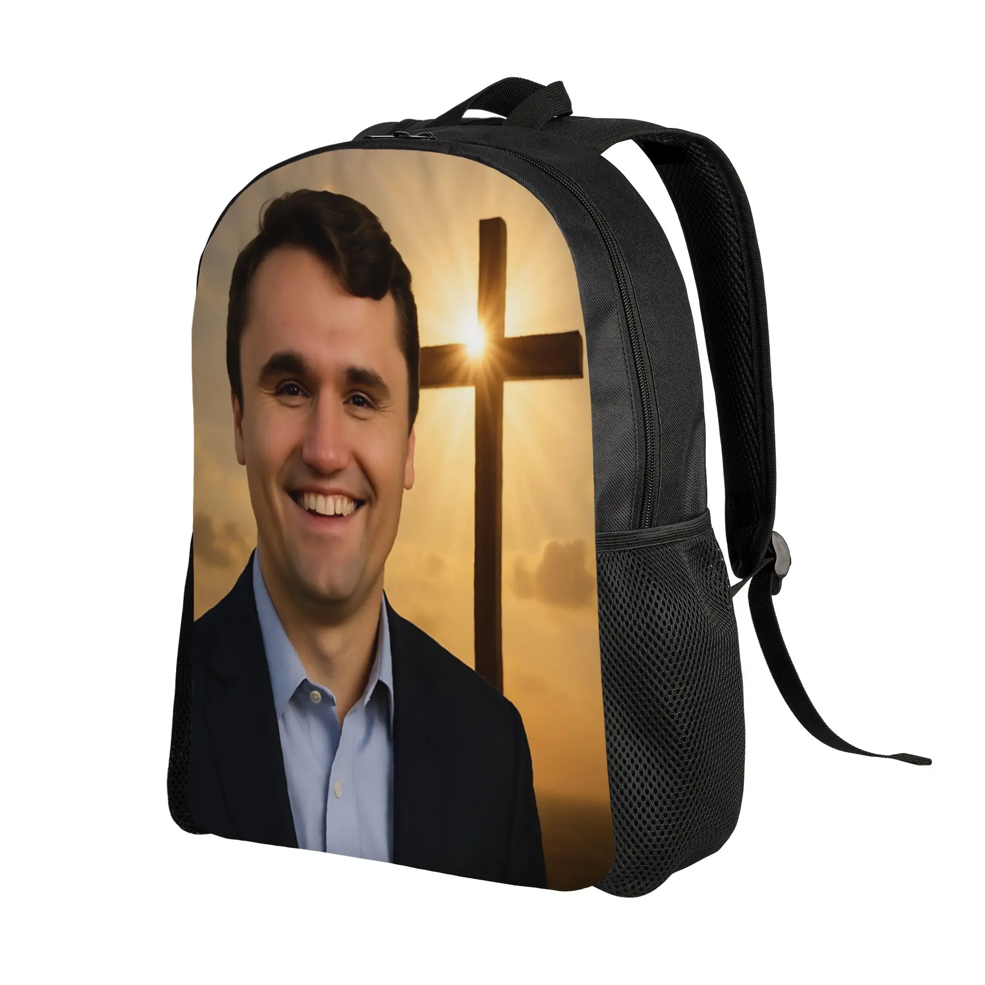 Charlie Kirk Sacred Heart Cross Backpack  Cute Backpacks Girl Cycling Durable School Bags Colorful Rucksack