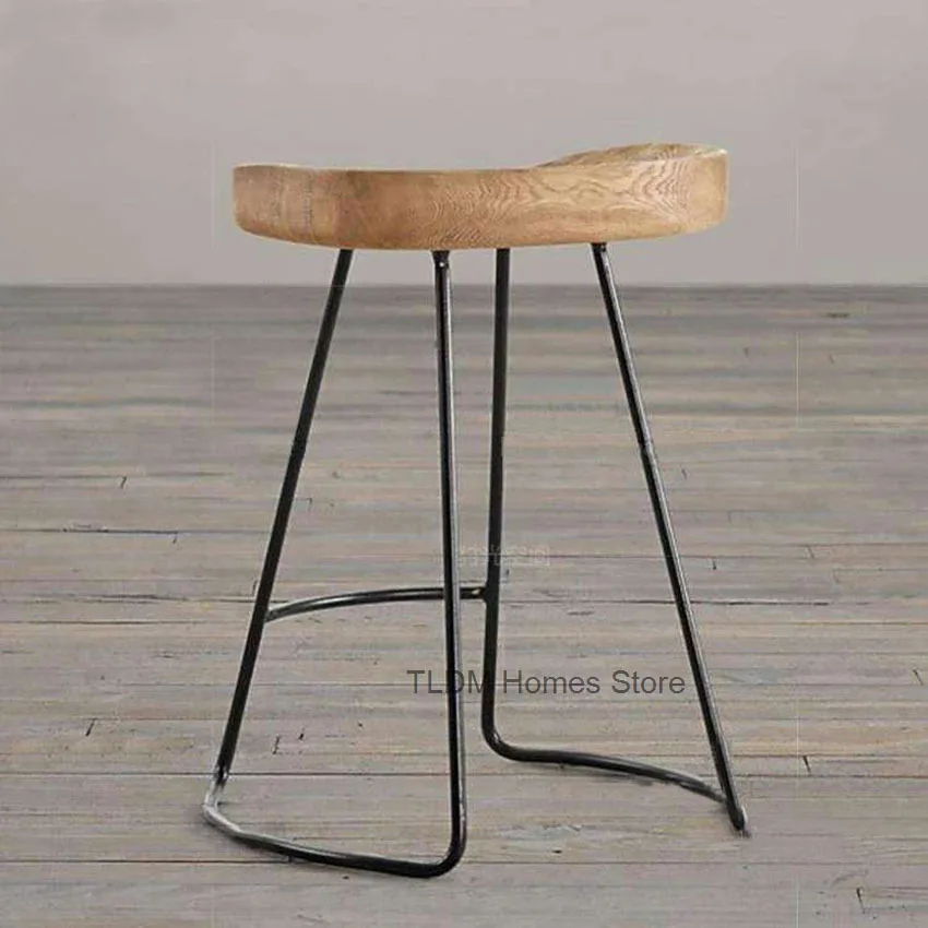 Post Iron Foot Stool Practical Solid Wood Surface Bar House Creative High Chair Coffee Industrial Style Bar Stool Bd