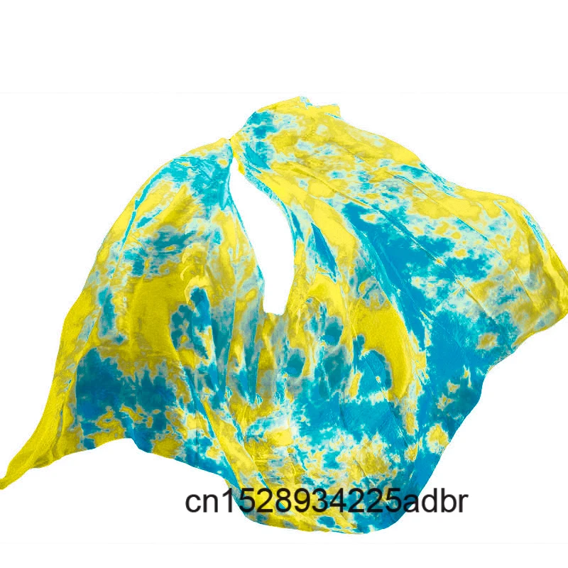100% véus de seda real dança do ventre tie-dye cor véu feminino seda preço de atacado tamanho & cor pode ser personalizado cachecol véus de seda