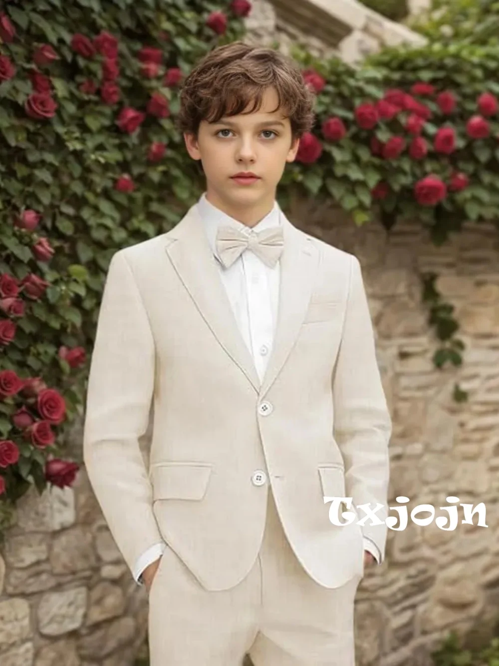 Trajes de Lino de Verano para Niños, 2 Piezas, Chaqueta y Pantalones, Conjuntos para Bodas en la Playa, Solapa con Muescas, Traje Transpirable para Espectáculos, Tallas Grandes
