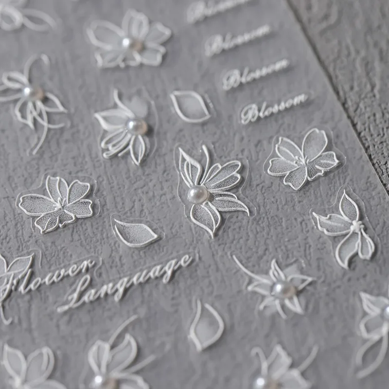 

White Lace Flower scrapbook Stickers Pearl Accent Romantic Art Decals French Style 3D Self-Adhesive Manicure Stickers for DIY