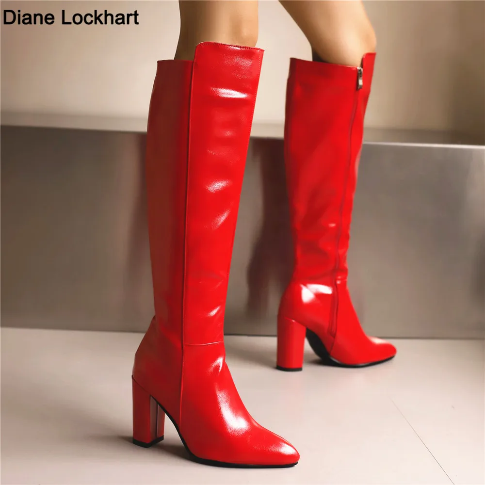 

Autumn Winter 2024 New Fashion The-Knee Women Boots Patent Leather Sexy Zip Thigh High Tall Heel Shoes Woman Size 34-46