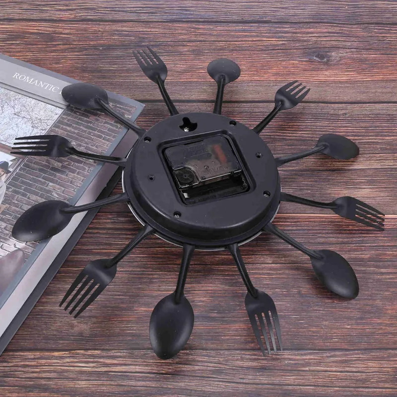 Home Decorations Noiseless Stainless Steel Cutlery Clocks Knife And Fork Spoon Wall Clock Kitchen Restaurant Home Decor