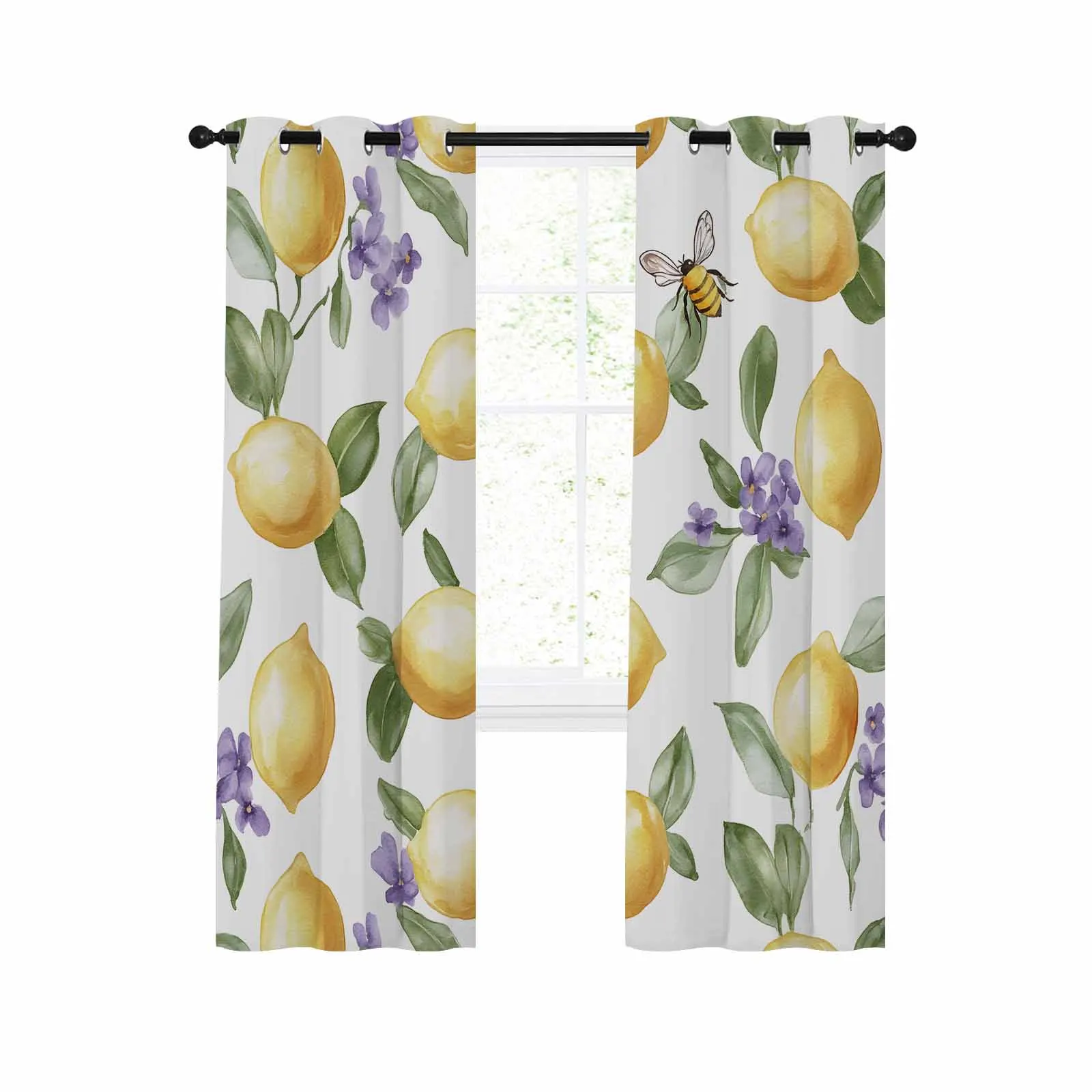 

Summer Lemon Purple Flower Large Curtains For Living Room Window Curtain Bedroom Kitchen Balcony Gazebo Curtain Room Divider
