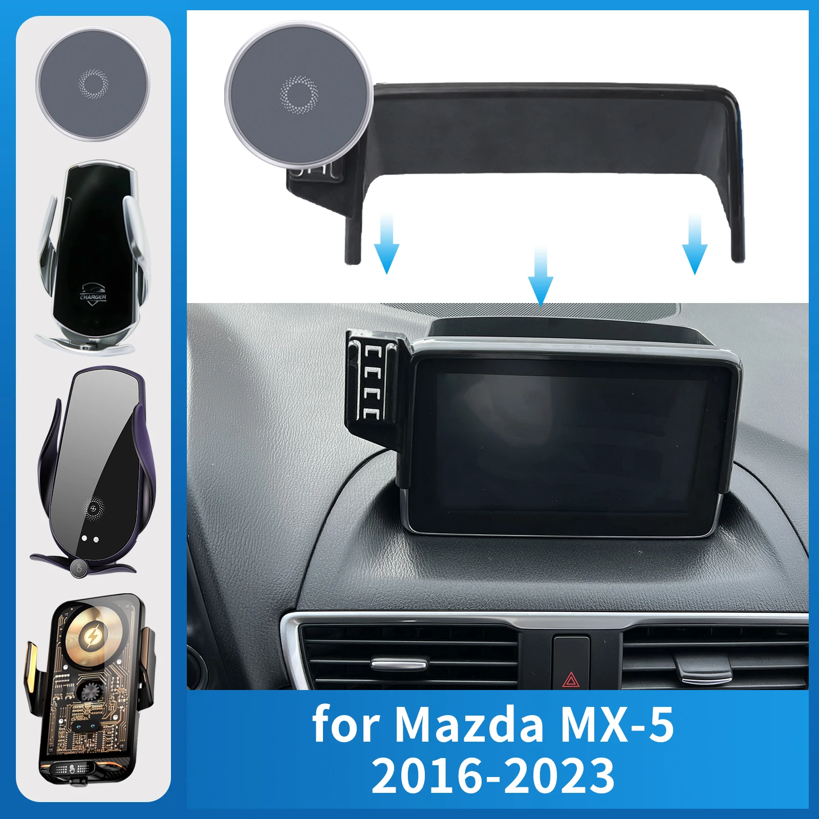 

for Mazda MX-5 2016-2023 ND MX5 Miata Roadster Car Phone Holder Screen Fixed Navigation Bracket Base Wireless Charging