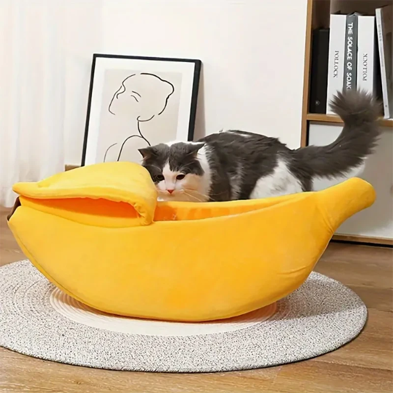 Banana Shaped Pet Bed for Extra Small Dogs and Cats Pet Soft Cushion Washable Pet Banana Bed