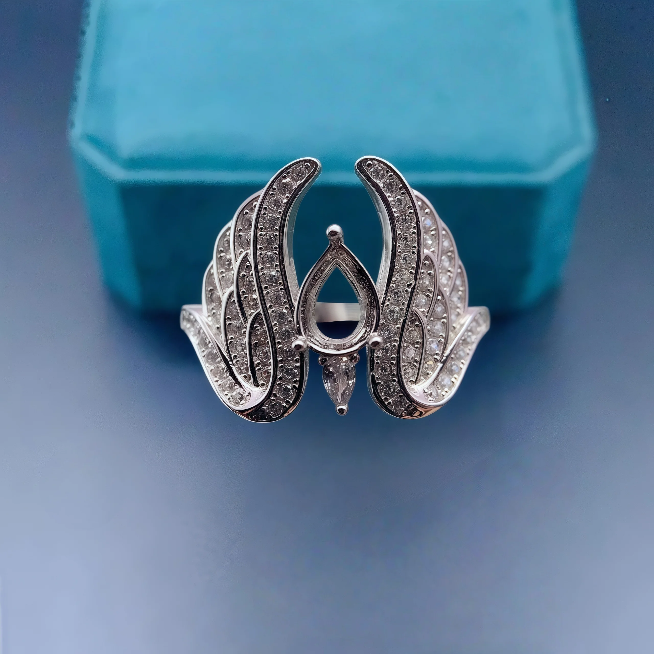 

Модное кольцо с крыльями ангела «сделай сам», пустой держатель из стерлингового серебра S925, 5*7, камень с каплями воды, изысканные очаровательные свадебные украшения для женщин