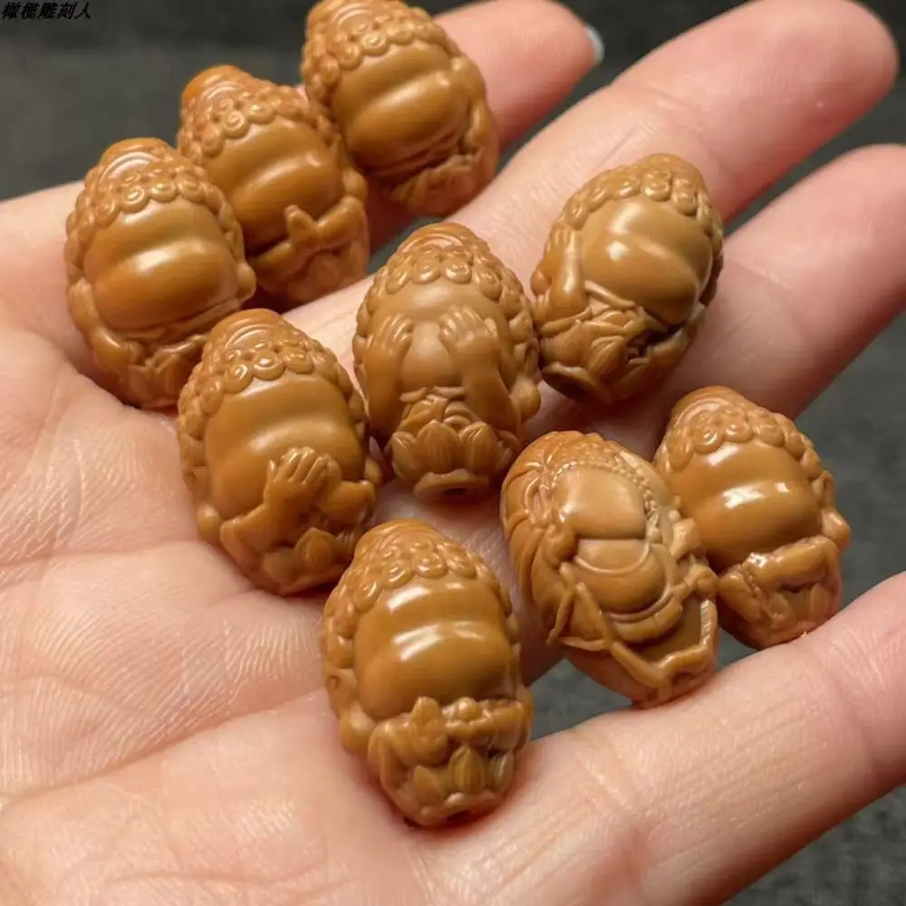 Olive Nut Carved Buddha Bracelet Hand Carved Three No Buddha See No Evil Hear No Evil Speak No Evil Prayer Bead Wrist Mala